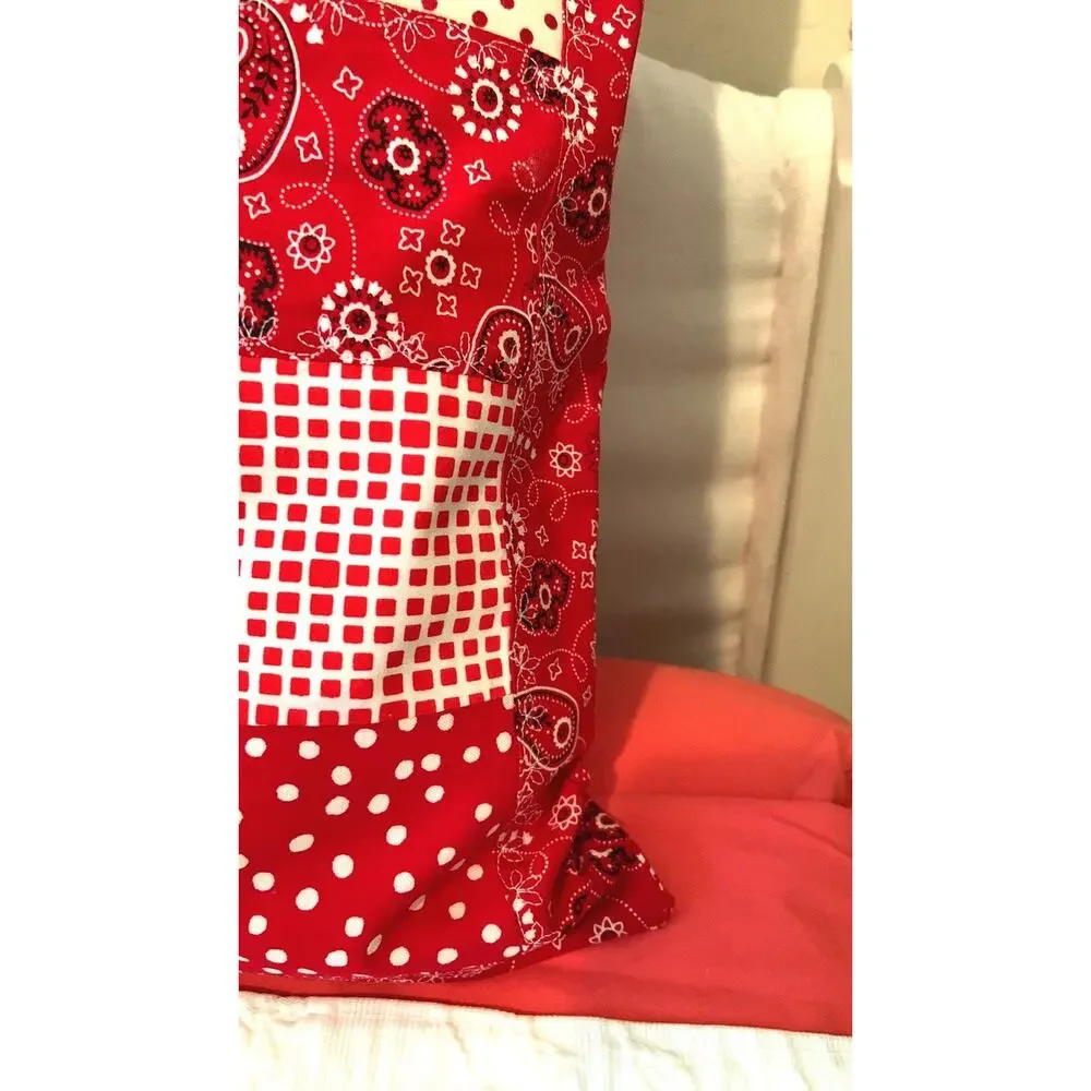 Vintage Cowboy Pillow Sham, Red Bandana Border, Upcycled Flannel